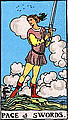 Image of the Rider Waite Page of Swords Tarot Card