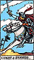 Image of the Rider Waite Knight of Swords Tarot Card