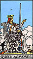 Image of the Rider Waite Queen of Swords Tarot Card