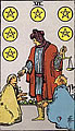 Image of the Rider Waite Six of Pentacles Tarot Card