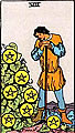 Image of the Rider Waite Seven of Pentacles Tarot Card
