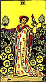 Image of the Rider Waite Nine of Pentacles Tarot Card