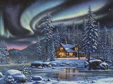 winter cabin in snow