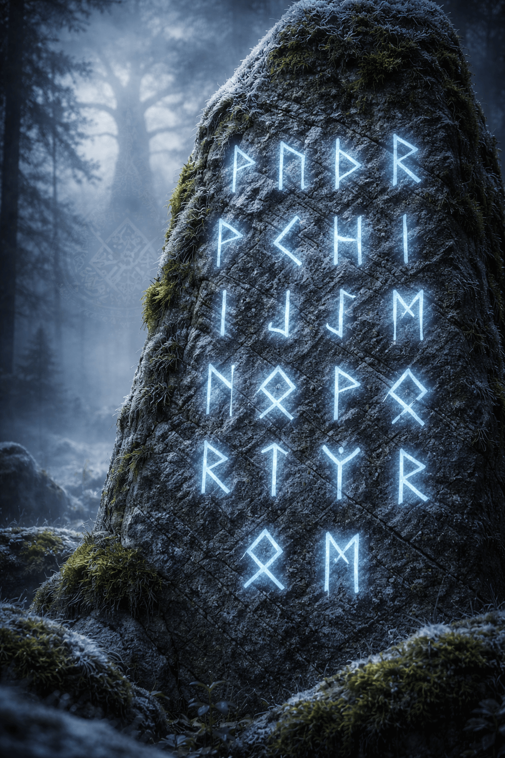 Glowing Runes in a Misty Forest