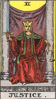 Justice Major Arcana Tarot Card from Rider Waite Tarot Deck