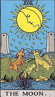 The Moon Major Arcana Tarot Card from Rider Waite Tarot Deck