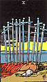 Image of the Rider Waite Ten of Swords Tarot Card