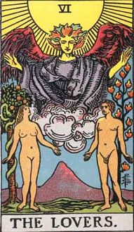 The Lovers Major Arcana Tarot Card from Rider Waite Tarot Deck