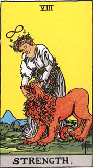 Strength Major Arcana Tarot Card from Rider Waite Tarot Deck